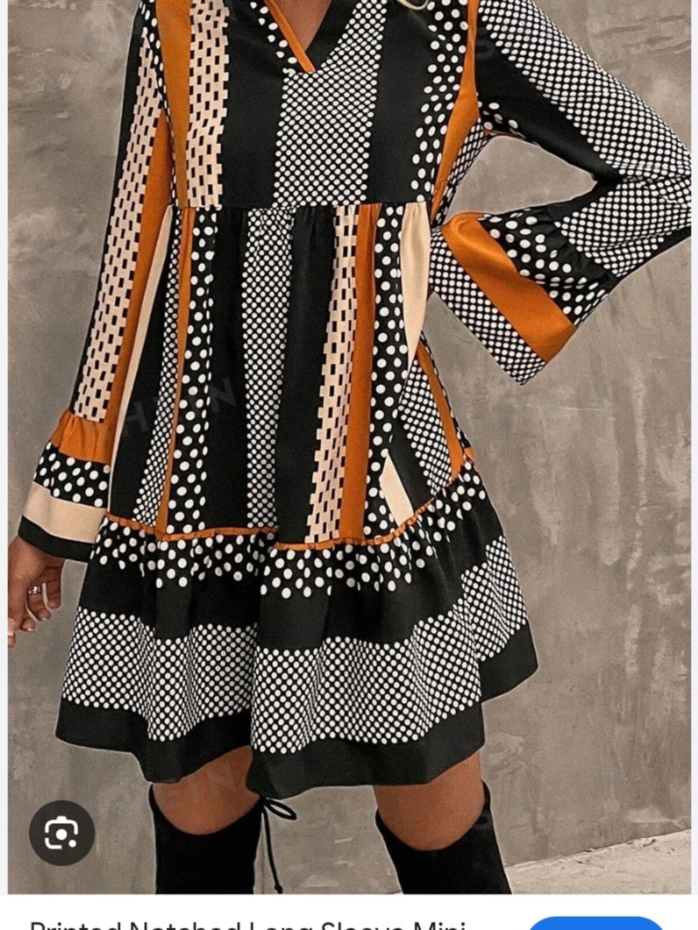 SHEIN Black, White & Gold Polka Dot Stripe Notched Mini Dress